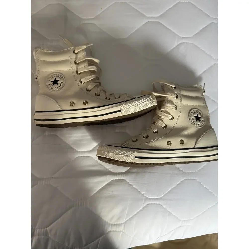 Converse white fuzzy lined high top sneakers size 2